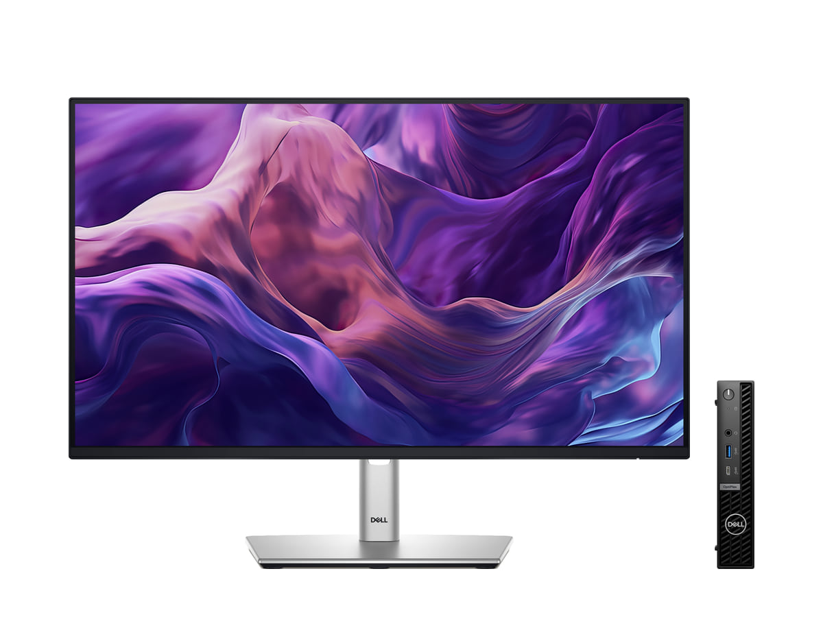 Dell Optiplex 7020 de frente, con monitor Dell de 23,8 pulgadas